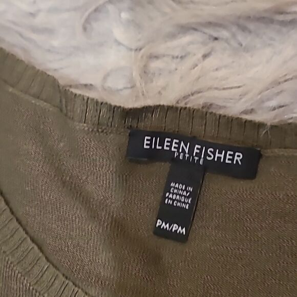 Eileen fisher womens silk, organic linen army‎ green flowy tshirt size pm - Picture 3 of 6
